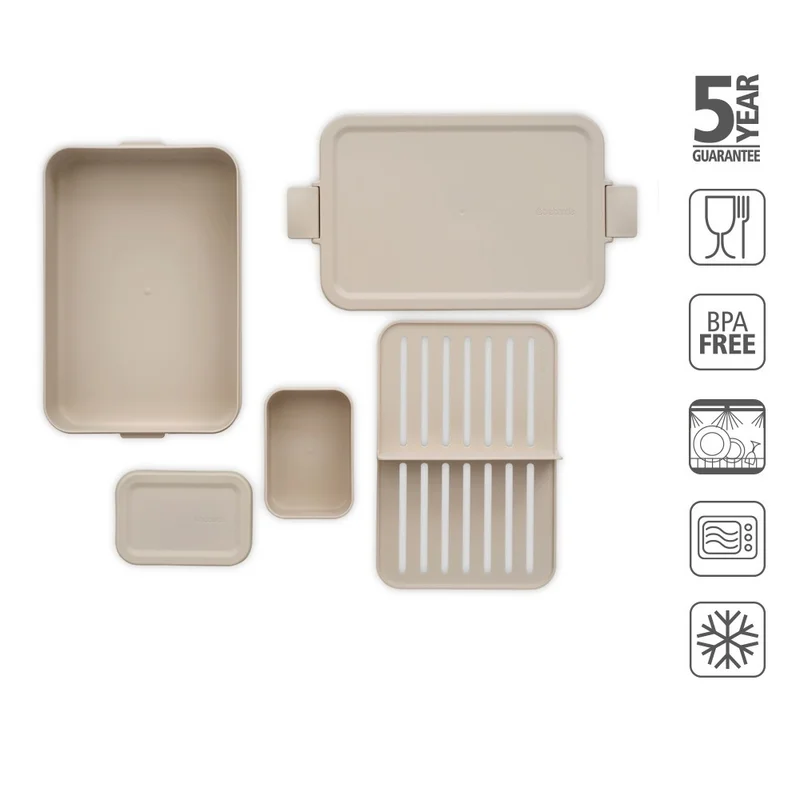 Cutie de prânz Brabantia Make&Take 2L, Soft Beige, cu separatoare