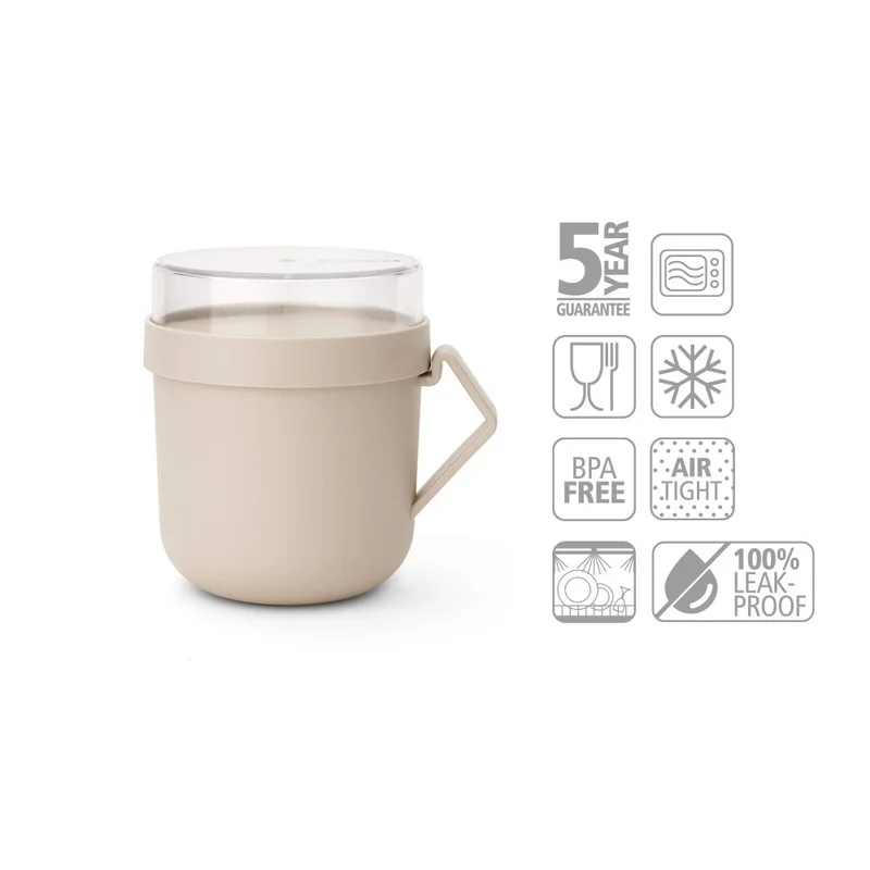 Pahar cu capac Brabantia Make&Take 600ml, Soft Beige