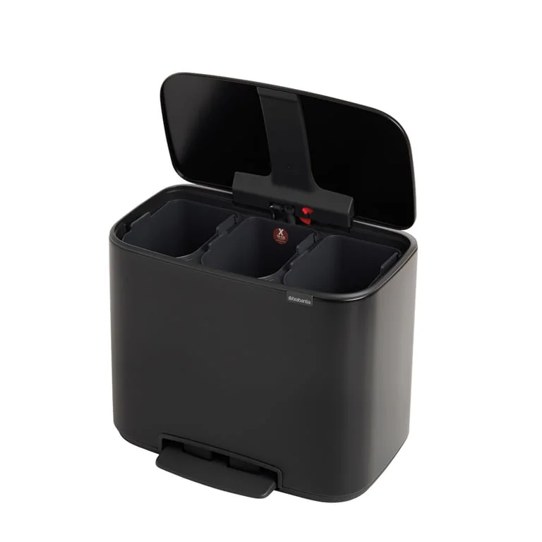 Brabantia Bo Pedal Bin, 3 x 11L, Matt Black