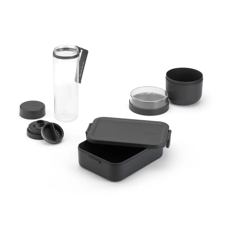 Set pentru micul dejun Brabantia Make&Take, Dark Grey, 3 bucăți - sticlă, castron, cutie