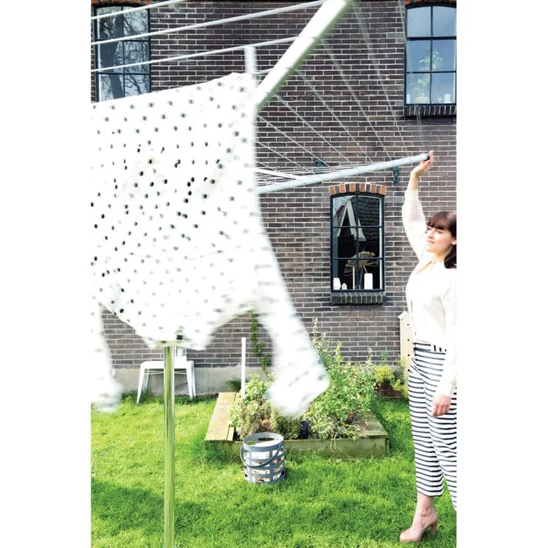 Uscător de rufe exterior Brabantia Topspinner 50m, țepușă metalică de săpat, Metallic Grey
