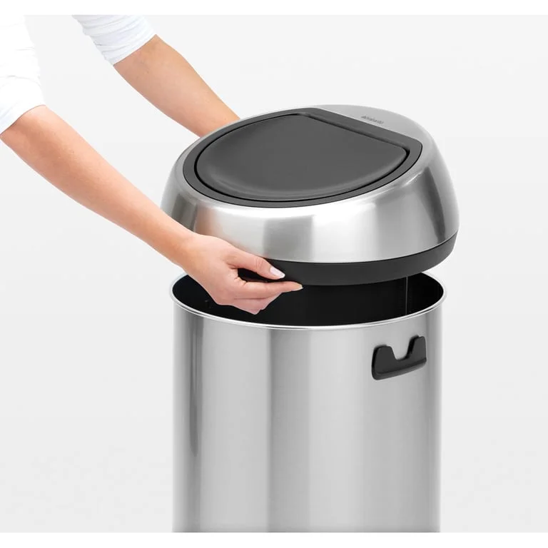 Coș de gunoi Brabantia Touch 60L, Matt Black, capac metalic