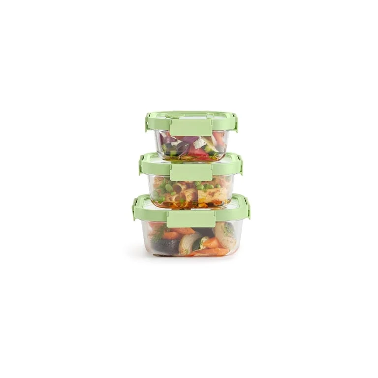 Square Glass Containers Lekue Set of 3 pcs, leakproof