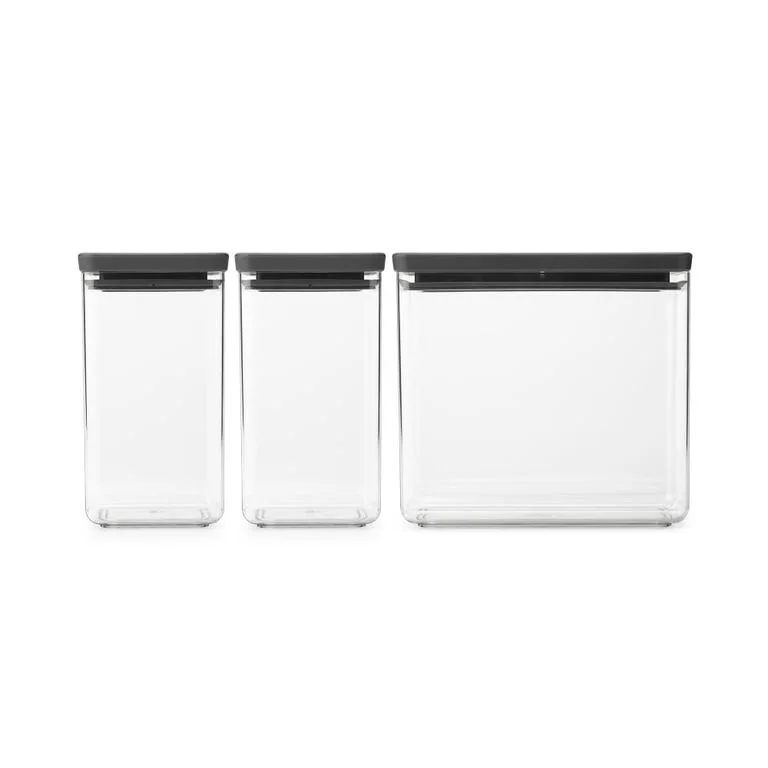 Set of Tasty+ Stackable Canisters Brabantia 2x1.6L+1x3.5L, Dark Grey, 3 Pcs