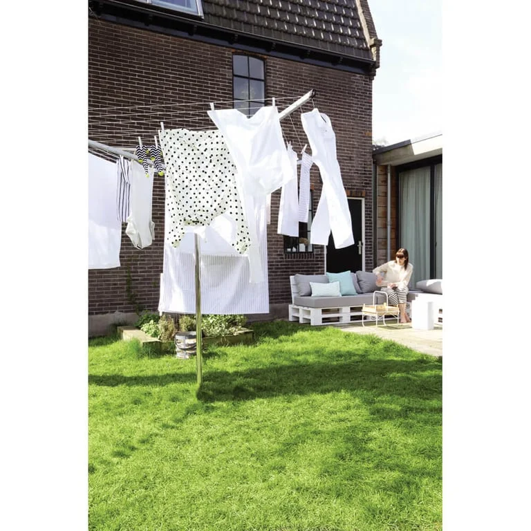 Uscător de rufe exterior Brabantia Topspinner 50m, țepușă metalică de săpat, Metallic Grey
