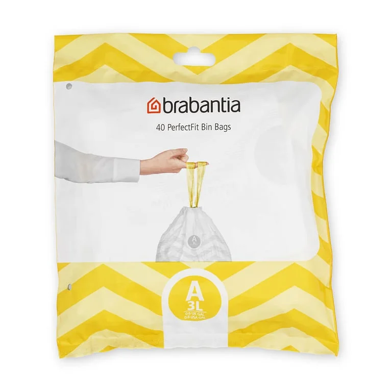 PerfectFit Bags Brabantia Size A, 3L, 40pcs, White, Dispenser
