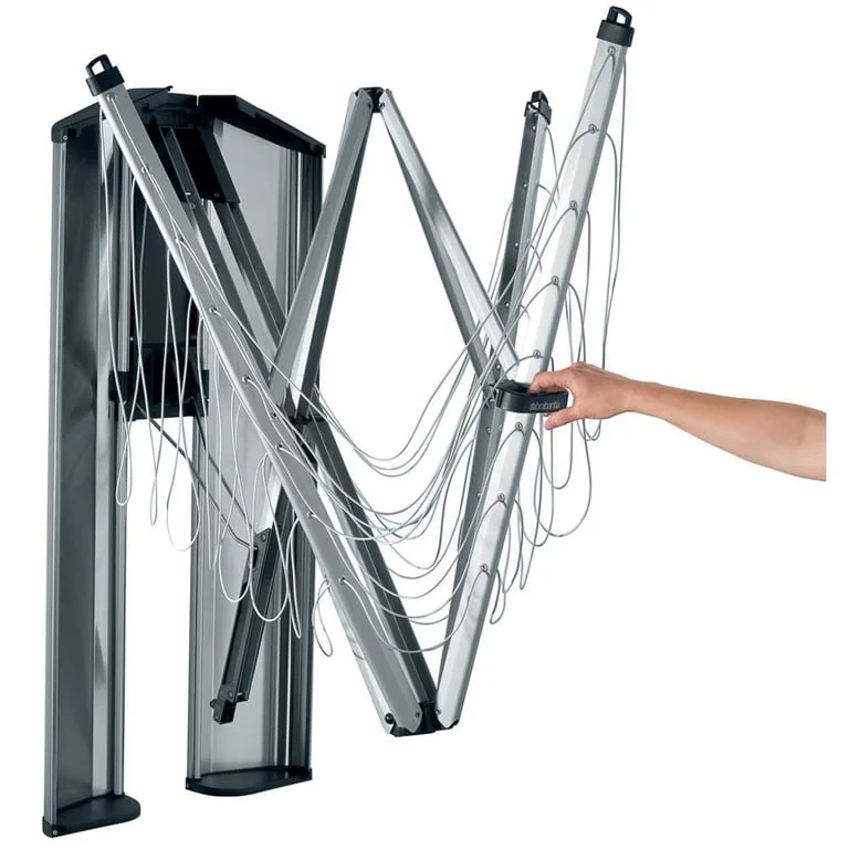 Uscător rufe pliabil de perete Brabantia WallFix 24m, Metallic Grey, cu casetă Stainless Steel de depozitare și protecție