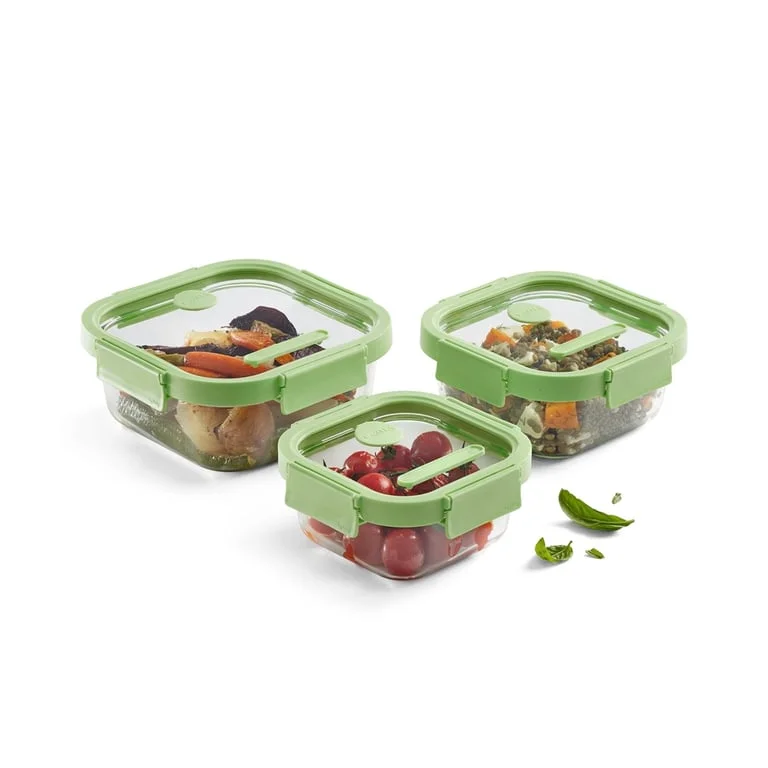 Square Glass Containers Lekue Set of 3 pcs, leakproof