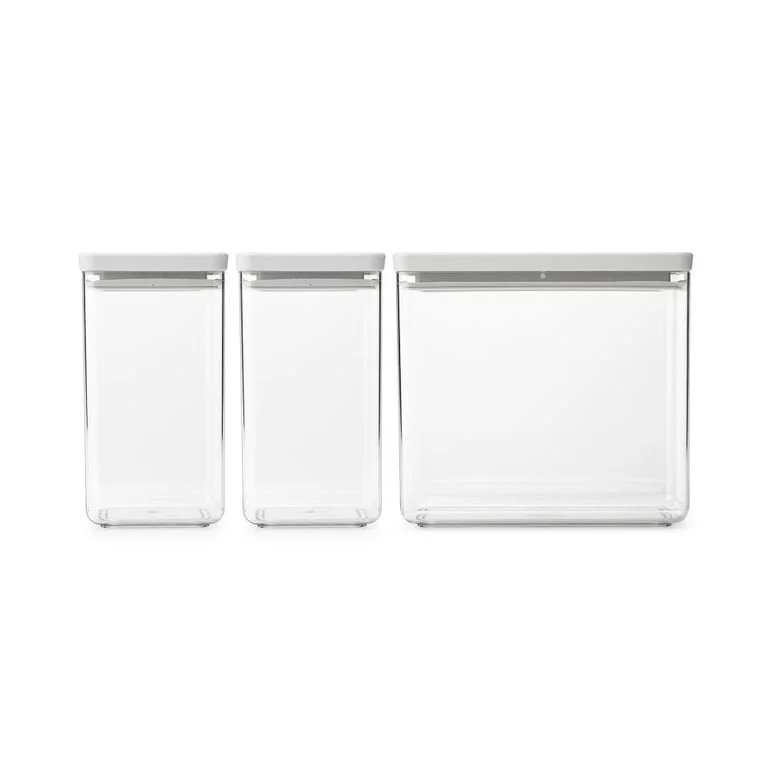 Set of Tasty+ Stackable Canisters Brabantia 2x1.6L+1x3.5L, Light Grey, 3 Pcs