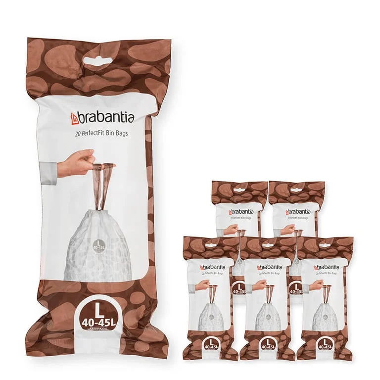 PerfectFit Bags Brabantia Size L, 45L, 120 pcs, White, Multipack