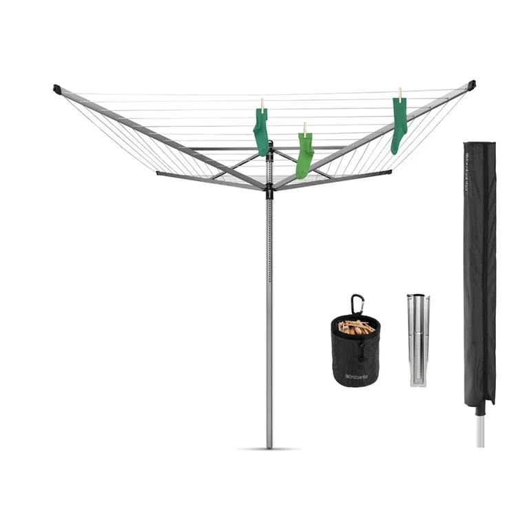 Rotary Brabantia Lift-O-Matic Advance 60m, Metal Soil Spear, Cover and Peg Bag, Metallic Grey