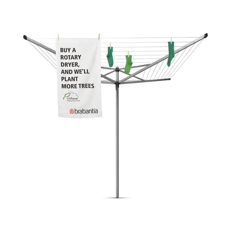 Uscător de rufe exterior Brabantia Topspinner 50m, țepușă metalică de săpat, Metallic Grey