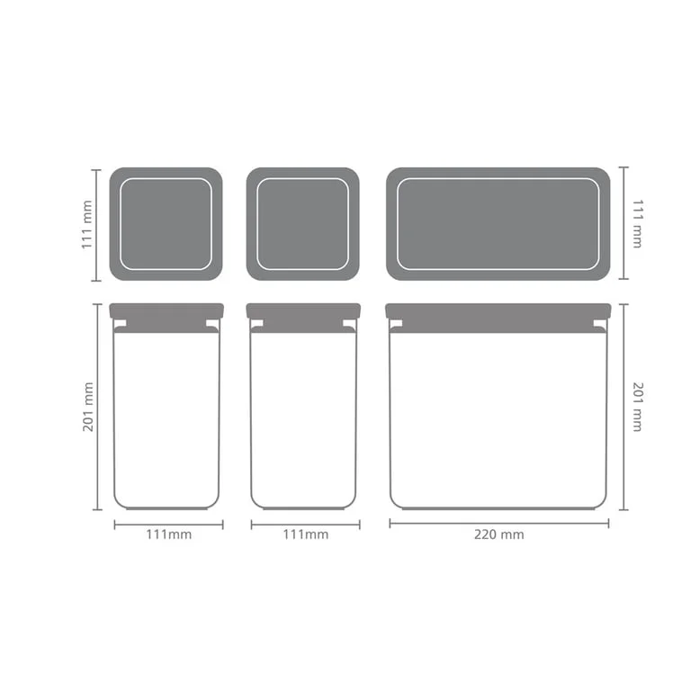 Set cutii de depozitare produse Brabantia Tasty+ Stackablel 2x1.6L+1x3.5L, Light Grey