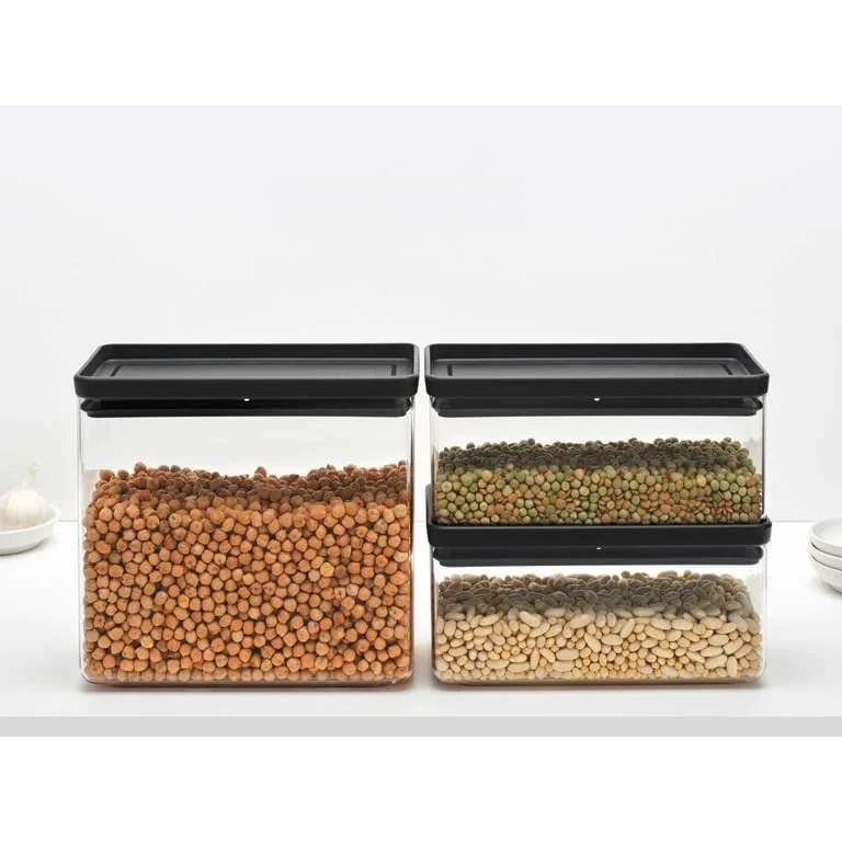 Set cutii de depozitare produse Brabantia Tasty+ Stackablel 2x1,5L+1x3,5L, Dark Grey