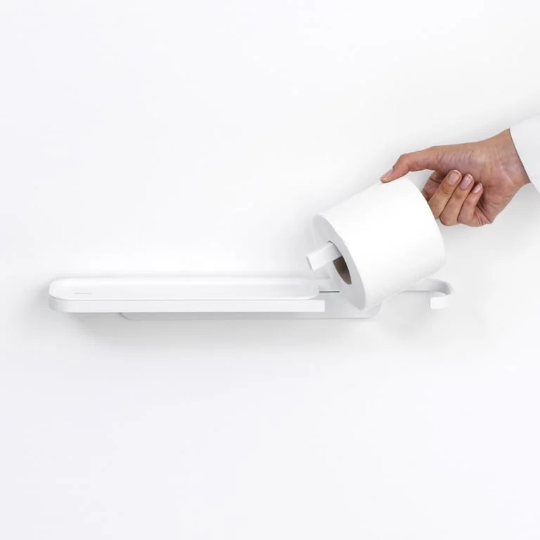Suport pentru hârtie igienică cu raft Brabantia MindSet Mineral Fresh White