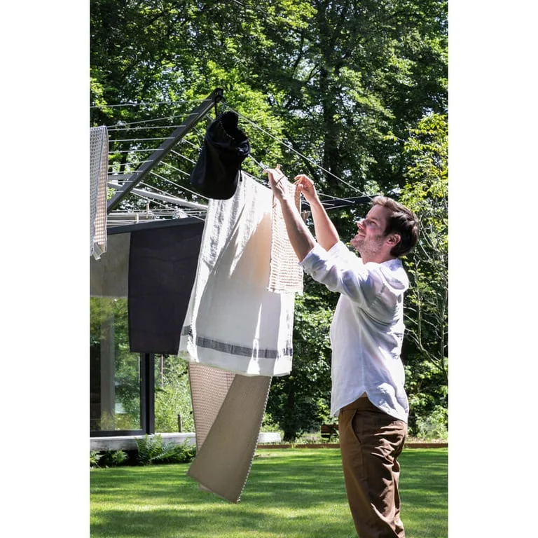 Uscător de rufe exterior Brabantia Topspinner 50m, țepușă metalică de săpat, Antracit