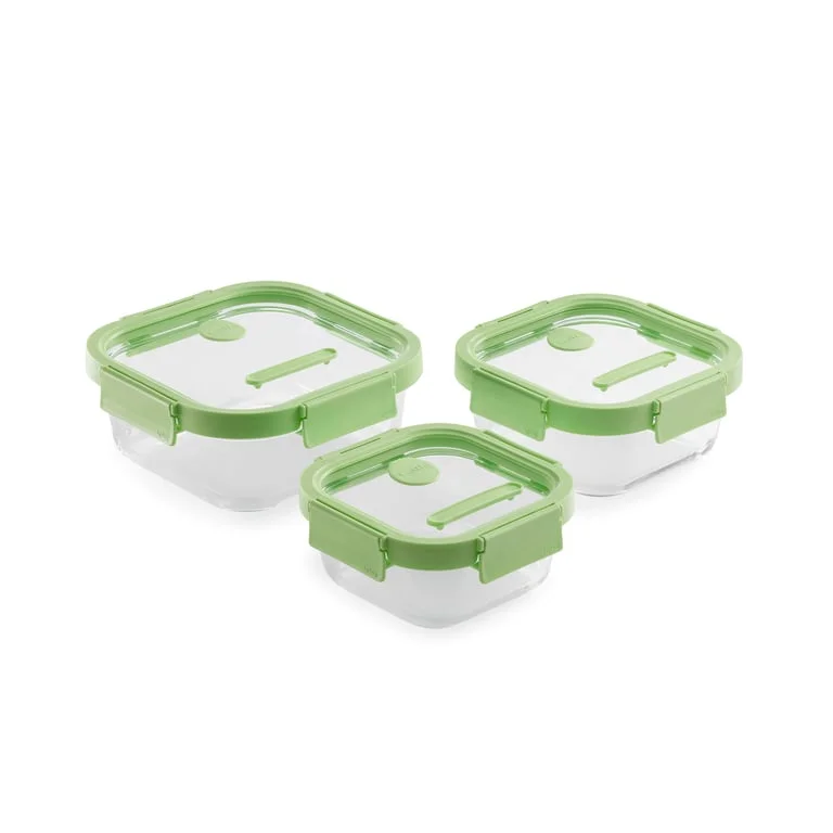 Square Glass Containers Lekue Set of 3 pcs, leakproof