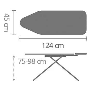 Ironing Board Brabantia C 124x45cm, Solid Steam Unit Holder, Denim Blue