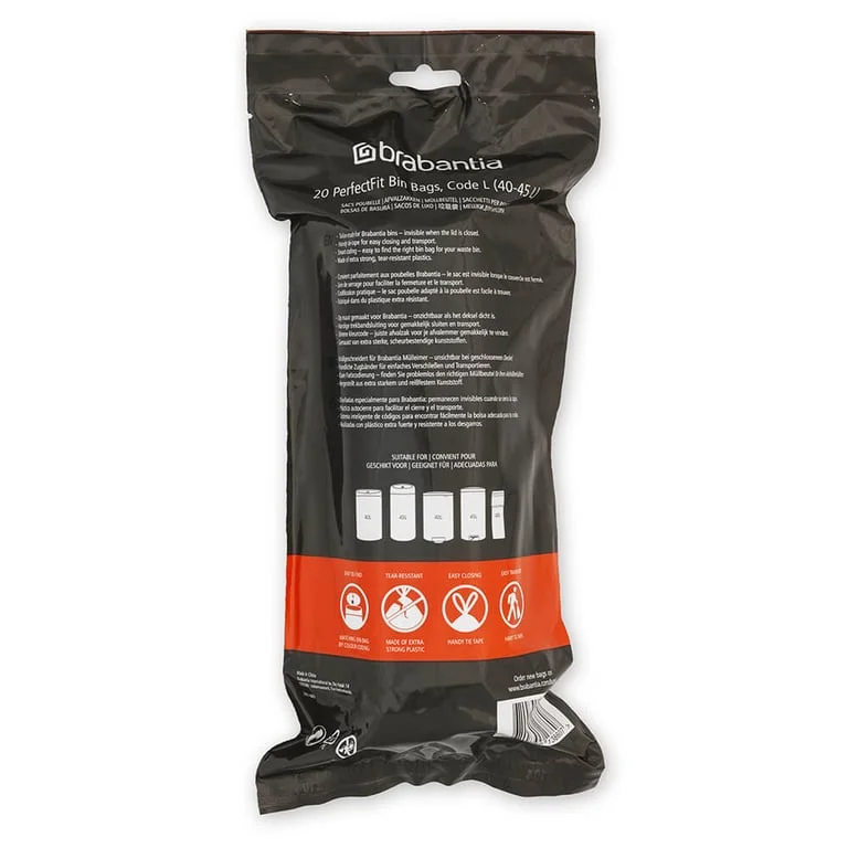 Saci de gunoi cu șnur Brabantia PerfectFit FlatBack+/Touch, cod L, 40-45L, 20 bucăți, rolă