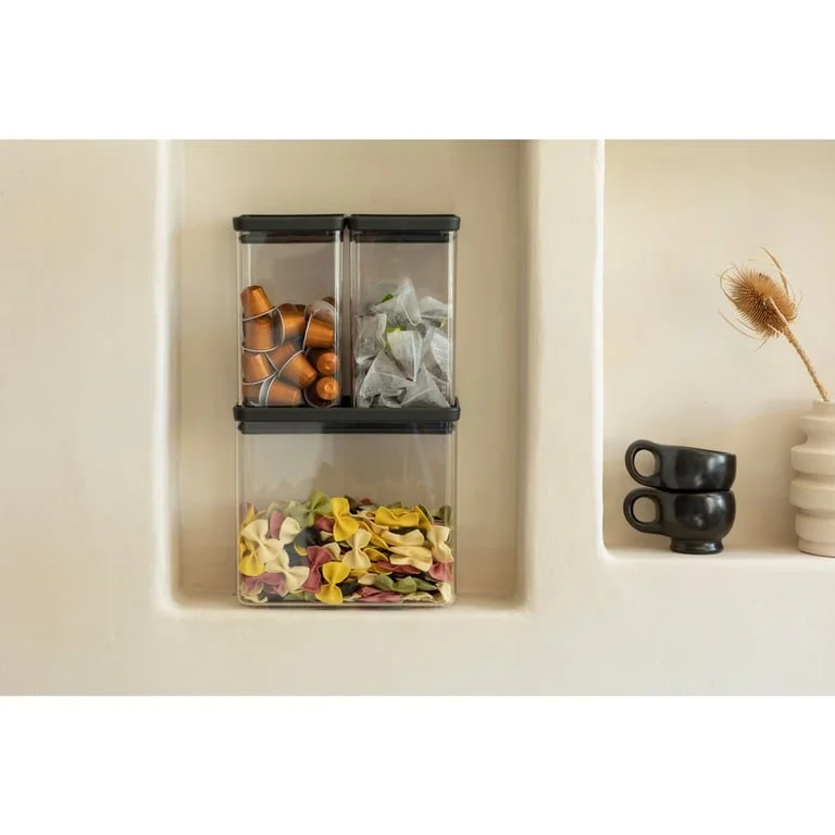 Set cutii de depozitare produse Brabantia Tasty+ Stackablel 2x1.6L+1x3.5L, Dark Grey