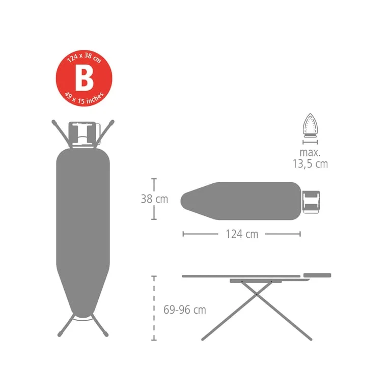 Masă de călcat Brabantia B 124x38cm cu suport pentru fier de călcat, Ecru