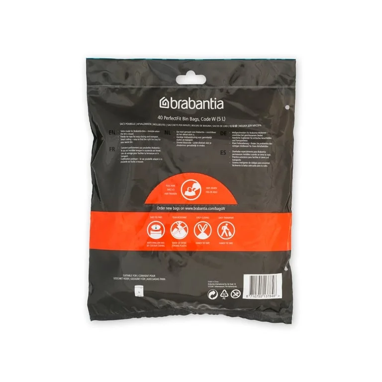 Saci de gunoi cu șnur Brabantia PerfectFit NewIcon N, cod W, 5L, 40 bucăți, pachet