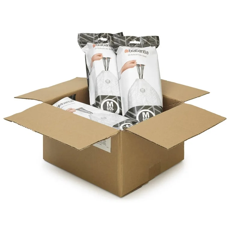 Saci de gunoi cu șnur Brabantia PerfectFit Bo, cod M, 60L, 120 bucăți, cutie