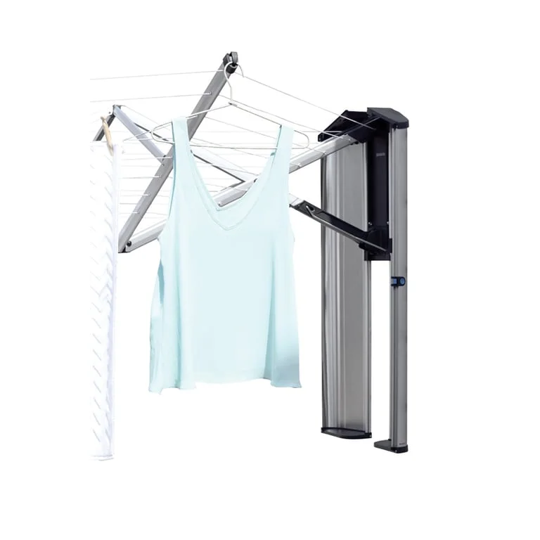 Uscător rufe pliabil de perete Brabantia WallFix 24m, Metallic Grey, cu casetă Stainless Steel de depozitare și protecție