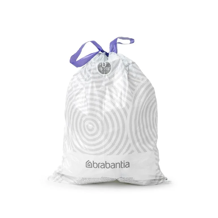 Saci de gunoi cu șnur Brabantia PerfectFit, cod  D, 15-20L, 20 bucăți, albi