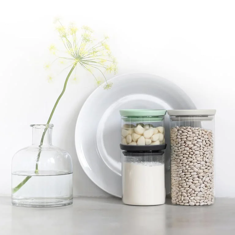 Set borcane Brabantia stivuibile 0.3L+0.6L+1.1L, Light Grey/Dark Grey/Jade Green, 3 bucăți