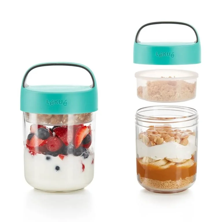 Bol compartimentat Lekue On The Go Turquoise, 400 ml