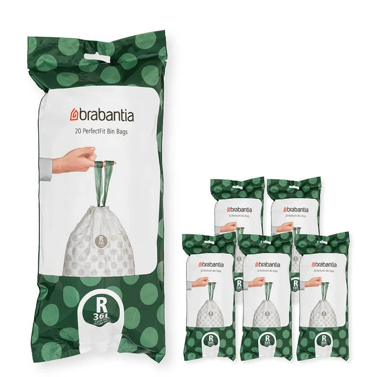 PerfectFit Bags Brabantia Size R, 36L, 120 pcs, White, Multipack