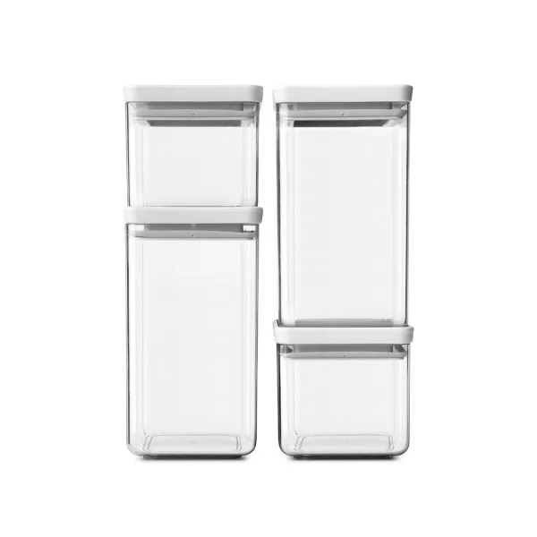 Stackable Square Canisters Brabantia 4pcs LTasty+, Light Grey Lid
