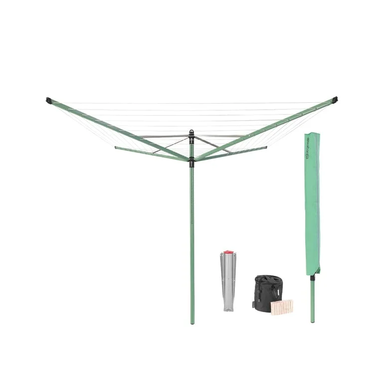 Outdoor Dryer Brabantia Lift-O-Matic 50m, Metal Soil Spear, Cover, Peg Bag and Pegs, Leaf Green