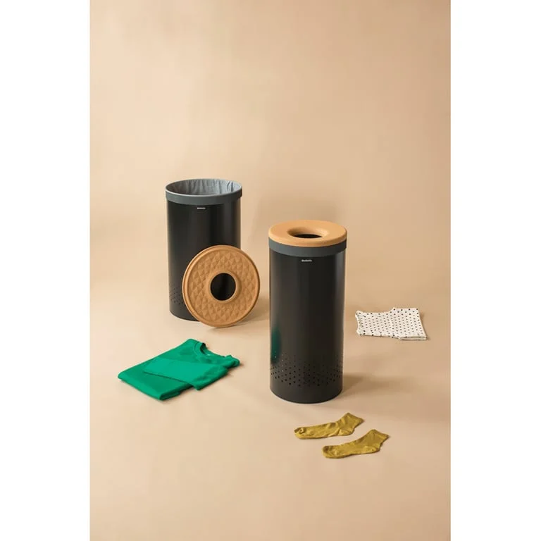 Coș de rufe Brabantia 35L, Matt Black, capac din plută