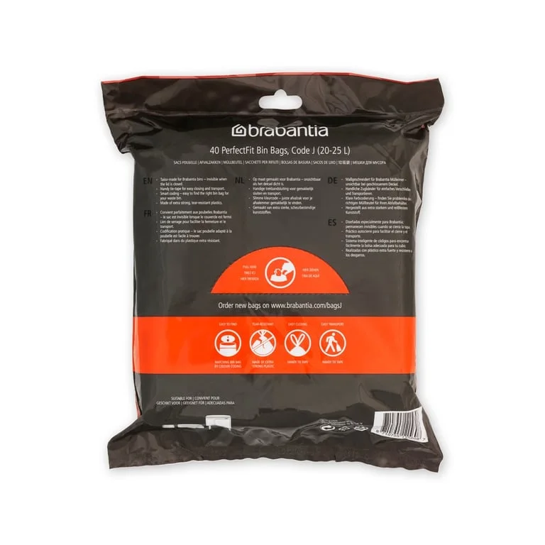 Saci de gunoi cu șnur Brabantia PerfectFit, cod  J (NewIcon/Bo), 20-25L, 40 bucăți, albi
