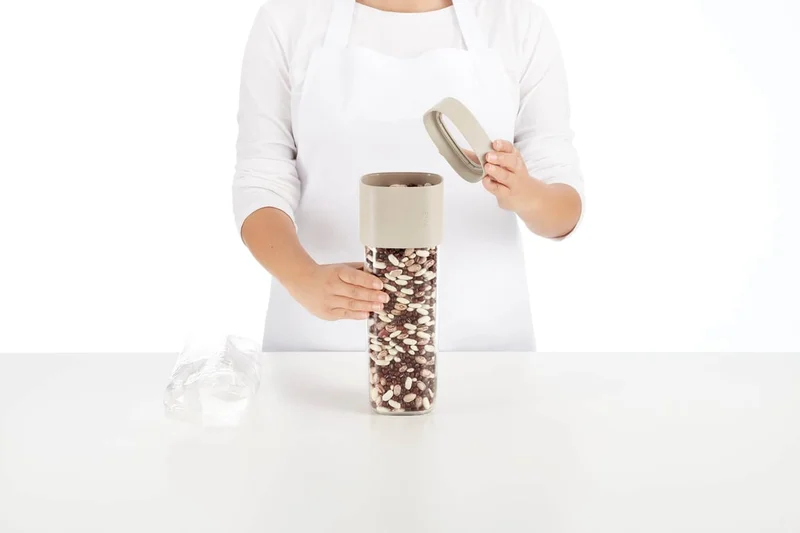 Borcan de depozitare Lekue bej cu accesoriu suplimentar, 1,35-1,6 L