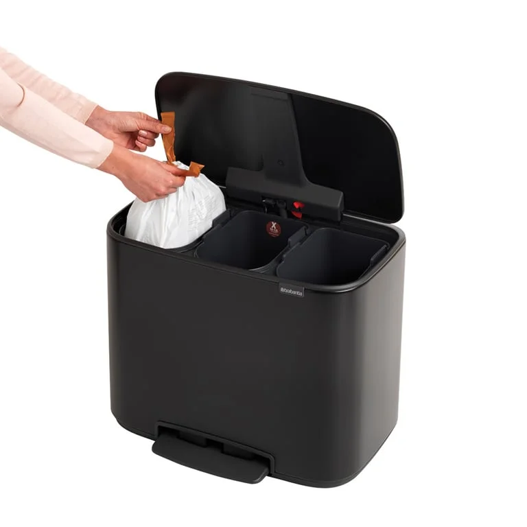 Brabantia Bo Pedal Bin, 3 x 11L, Matt Black
