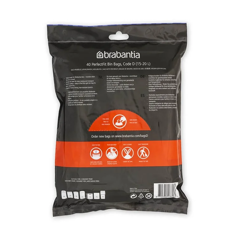 PerfectFit Bags Brabantia Size D, 15-20L, 40 pcs, White, Dispenser
