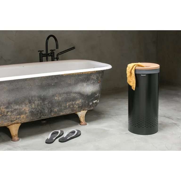 Coș de rufe Brabantia 35L, Matt Black, capac din plută