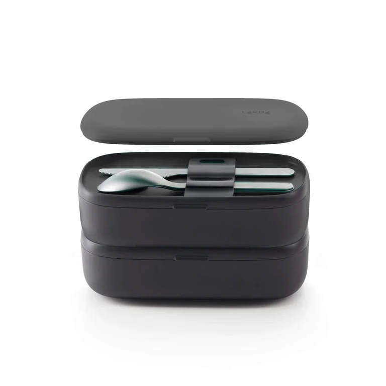 Lunch Box Lekue On The Go Black 2x500ml, Including Cutlery Set