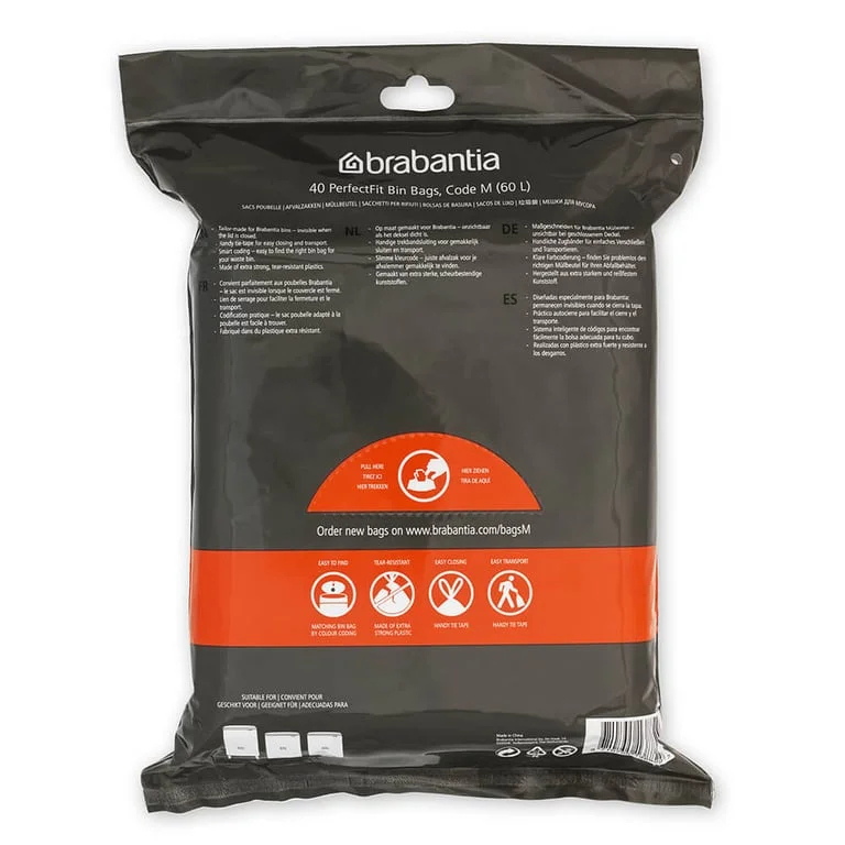 Saci de gunoi cu șnur Brabantia PerfectFit Bo, cod M, 60L, 40 bucăți, pachet