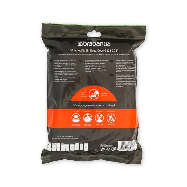 Saci de gunoi cu șnur Brabantia PerfectFit, cod  G, 23-30L, 40 bucăți, albi