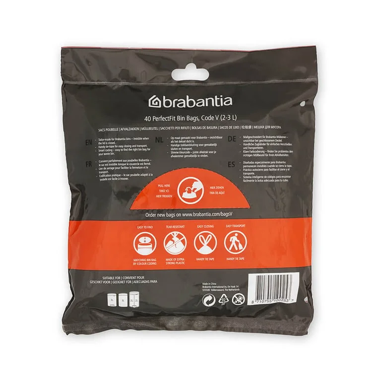 Saci de gunoi cu șnur Brabantia PerfectFit NewIcon, cod V, 3L, 40 bucăți, pachet