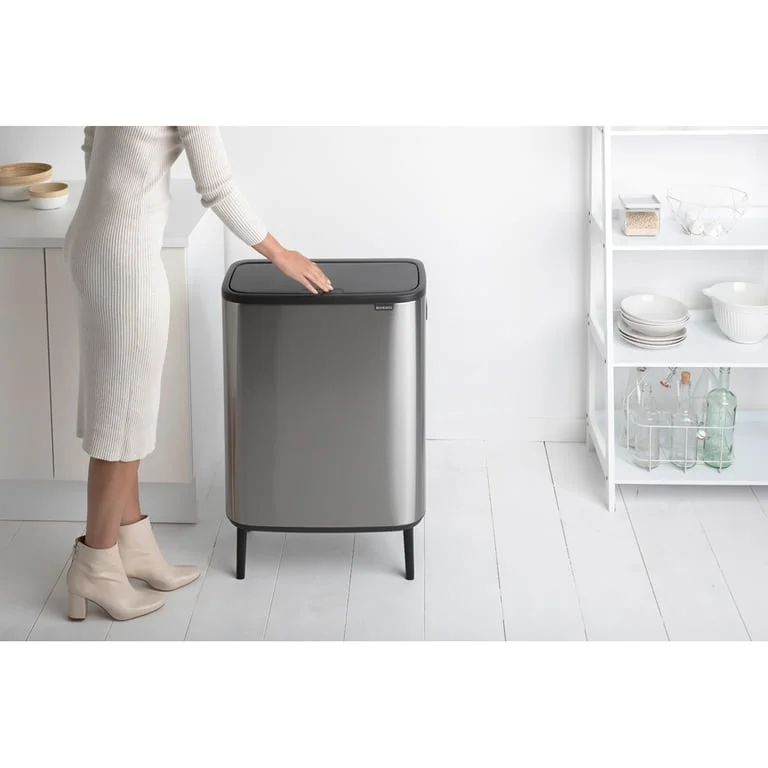 Coș de gunoi Brabantia Bo Touch Hi 2x30L, Matt Steel, Fingerprint proof