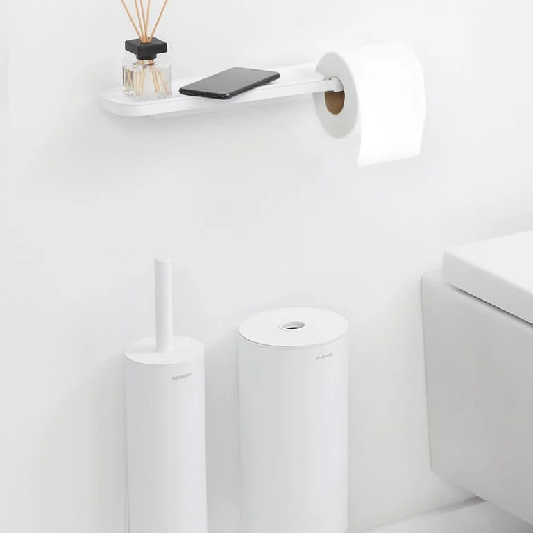 Suport pentru hârtie igienică cu raft Brabantia MindSet Mineral Fresh White