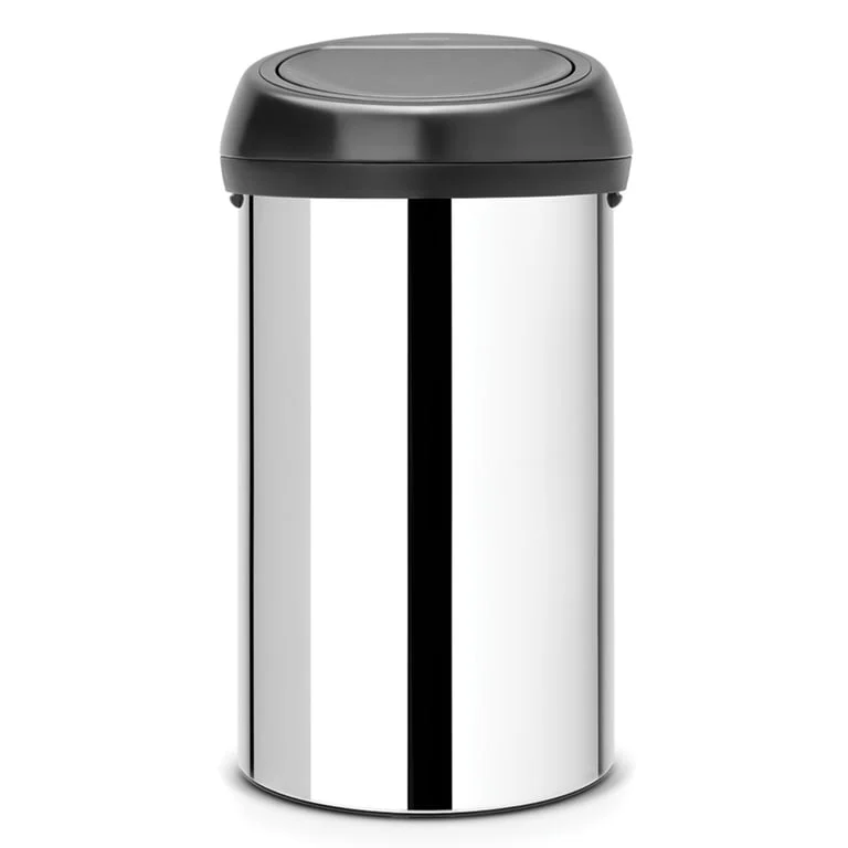 Coș de gunoi Brabantia Touch 60L, Brilliant Steel, capac negru