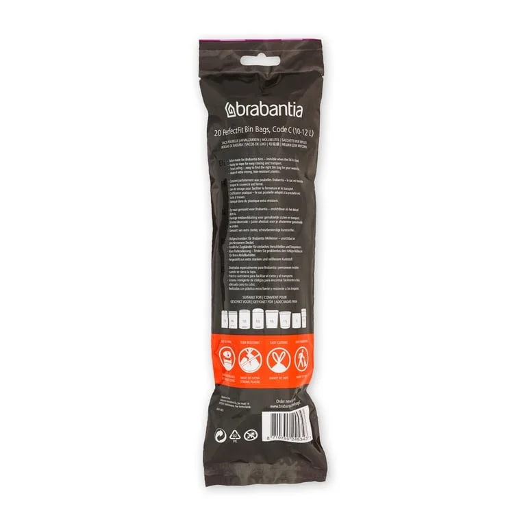Saci de gunoi cu șnur Brabantia PerfectFit, cod  C, 10-12L, 20 bucăți, albi