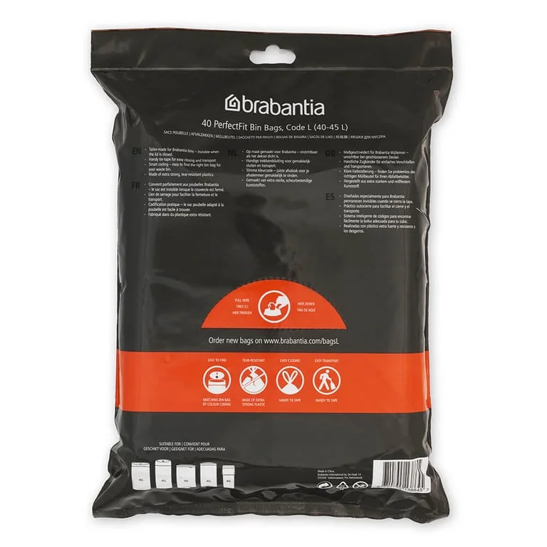 Saci de gunoi cu șnur Brabantia PerfectFit FlatBack+/Touch, cod L, 40-45L, 40 bucăți, pachet