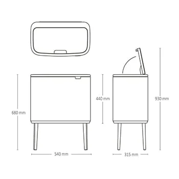 Coș de gunoi Brabantia Bo Touch 11/23L, Matt Steel, Fingerprint proof